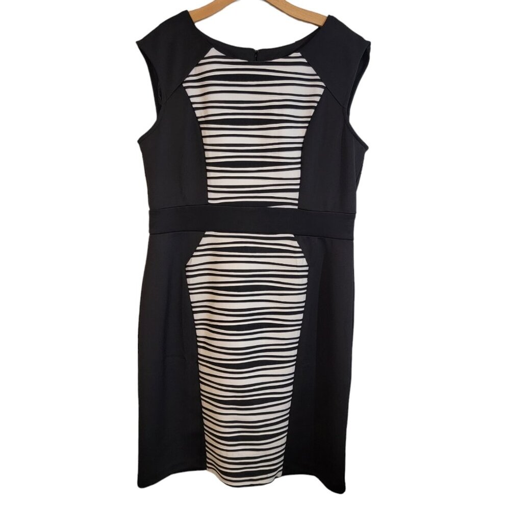 Studio One New York‎ Sheath Dress Size 16 Black White Sleeveless Round Neck